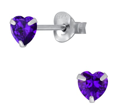 Joy|S - Zilveren hartje oorbellen - 4 mm kinderoorbellen - kristal violet paars