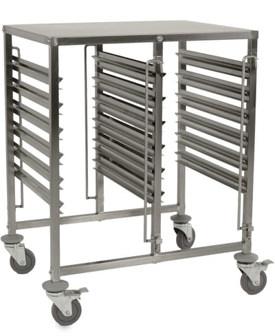 HCB® - Professionele Horeca Dubbele regaalwagen - 12 x 1/1 gastronorm - RVS / INOX - 55x74x95 cm (DxBxH) - 13 kg - 1387