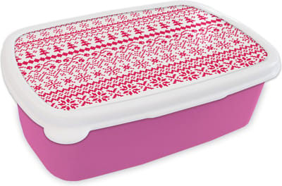 Broodtrommel Roze - Lunchbox - Brooddoos - Kerst - Patroon - Boom - 18x12x6 cm - Kinderen - Meisje