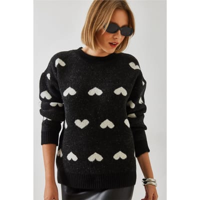 Acryl Crew Neck Trui met Hartpatroon