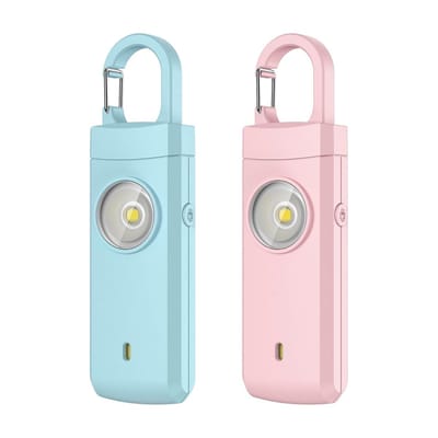 QTTVBTNA - Persoonlijke Alarm - Krachtig 130 Db Geluid En Felle Flits - Persoonlijke Bescherming - Noodsignaal - Oplaadbaar - Draagbaar Veiligheidsalarm - Blauw/Roze - 2 Stuks