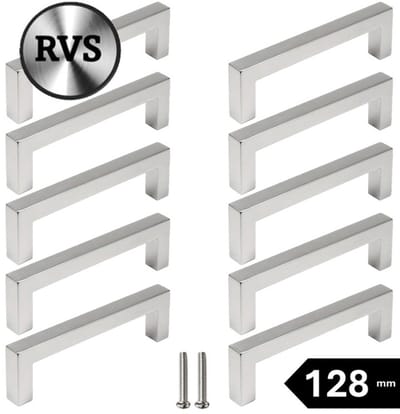 10 X MSQDESIGN Handgrepen RVS - Boormaat 128mm - zilvere Handgreep voor Keuken & Kast - Moderne RVS Meubelgreep - Keukengreep RVS zilver -Kastgrepen- zilvere RVS Greepjes Keuken - RVS Handvatten - Deurgreepjes -incl schroeven