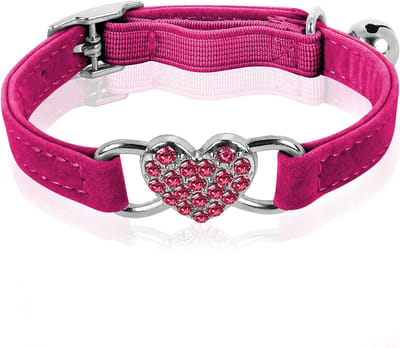 Verstelbare kattenhalsband met bel, veiligheidssysteem en rhinestone decoratie voor kleine katten en honden (Roze)