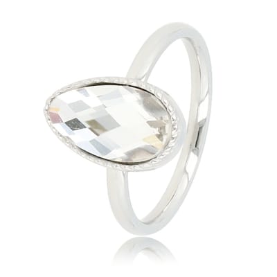 My Bendel - Zilverkleurige Twisted Ring met Witte Kristalsteen Druppel - Ring met Druppel Glassteen & Getwist Randje • Kristal • Zilverkleurig - met Luxe Cadeauverpakking | Sieraden Voor Dames | Maat 16.00 Mm / Maat 50