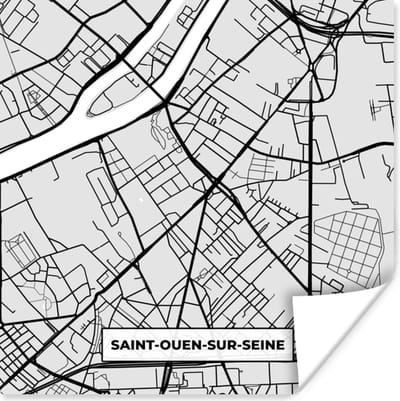 Poster Plattegrond - Saint-Ouen-sur-Seine - Stadskaart - Kaart - Frankrijk - 100x100 cm XXL