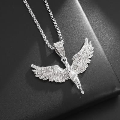 Sieraden Retro Neutrale Stijl Goud Diamant Engelenvleugels Mannen en Vrouwen Rap Ketting gray