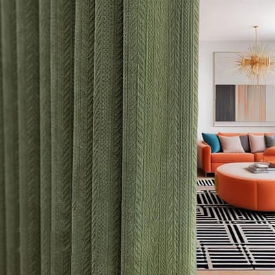 Verduisterende Gordijnen Slaapkamer Set van 2 - Chenille Vintage Groen - 300x270 cm - Haakbevestiging