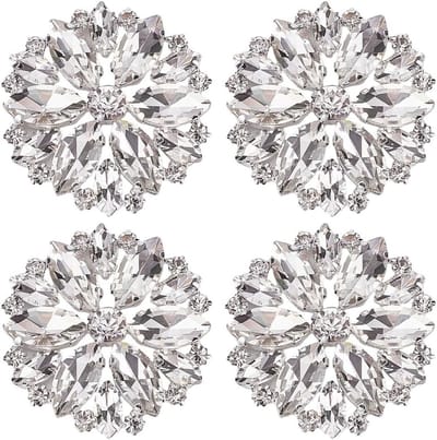 4 Stuks Heldere Bloem Rhinestone Appliqué 45mm IJzeren Glazen Cabochons met Sprankelende Strass, Kristallen Patches voor Bruidsjurken, Kostuum en DIY Decoratie