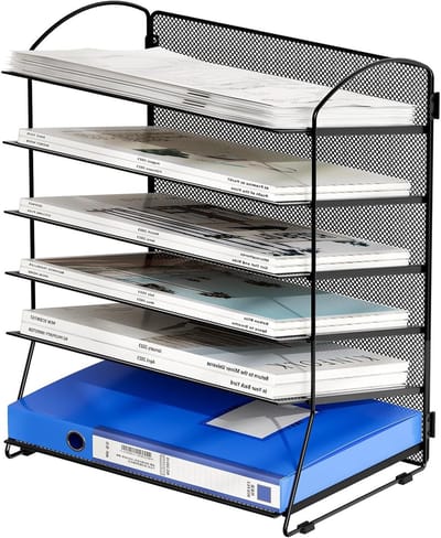 Desktop Mesh 6-Tier Bureau Organizer voor Documenten, Papieren en Tijdschriften - Zwart Kleur