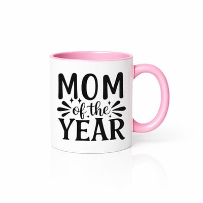 Mom of the Year Mok - Beste Moeder Ooit - Keramische Koffiebeker - Moederdag Cadeau - Roze/Wit