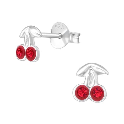 Zilveren oorbellen - Ear Jewels - kersen oorknopjes - kinderen