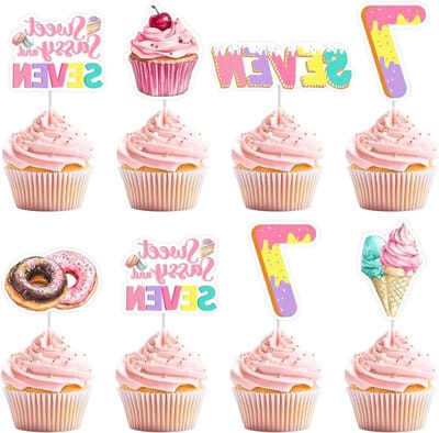 Feestdecoraties 7e Verjaardag - 24 stks Cupcake Topper Donut Thema