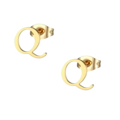 Aramat Jewels | Oorbellen | RVS letter Q oorstekers goudkleurig | | | |10mm | Staal | Kinderen, Volwassenen | Verkleurd niet