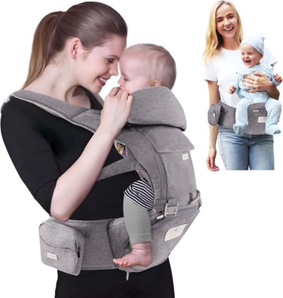 Babydrager met hoofdsteun - Baby draagzak - Veilig dragen - Verstelbare banden - 10 x 18 x 28 cm - Grijs