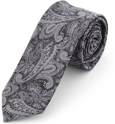 Zilvergrijze Paisley Katoenen Stropdas