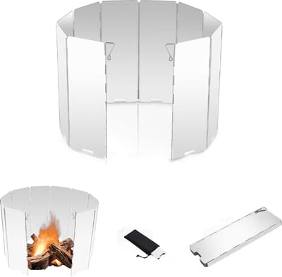 Kookwindscherm - Camping Gasfornuis - Anti-Spatscherm - Vlambeveiligers - Opvouwbaar Aluminium - Windvrij Kookscherm - Buitenkeuken – Campingaccessoires - Buiten Oven - Campingkoker - Gaskoker Windscherm Camping - Universeel - 10 Platen - Zilver