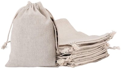 Dailygoods- Jutezakjes 10 Stuks - Jute Cadeauzakjes - Trekkoord - Herbruikbaar - 20 x 30 cm - Sterk Katoen/Linnen - Cadeautas
