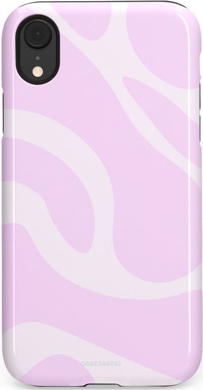 Casetastic hoesje geschikt voor Apple iPhone XR - Dubbellaagse bescherming - Vrolijk Roze Suikerspin Curves - Fashion Case - Lichtroze Wit
