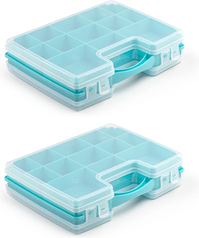 Plasticforte Opbergkoffertje - 2x - 21 vaks - blauw - kunststof - 28 x 21 x 6 cm - sorteerdoos