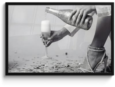 Poster in lijst - Fotolijst 90x60 cm - Posters - Feestelijk - Champagne - Discobal - Posterlijst zwart - Decoratie - Wanddecoratie woonkamer - Muurdecoratie slaapkamer