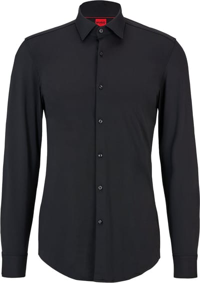HUGO Kenno slim fit overhemd - tricot - zwart - Strijkvriendelijk - Boordmaat: 44