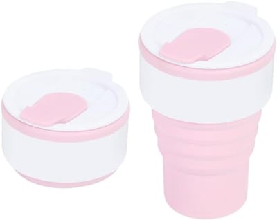 Opvouwbare siliconen camping beker – 385 ml – Reis- en drinkbeker met deksel, vaatwasmachinebestendig – Ideaal voor kamperen, wandelen en kantoor (Wit)