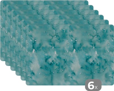 Placemat - Placemats kunststof - Patroon - Turquoise - Waterverf - 45x30 cm - 6 stuks - Hittebestendig - Anti-Slip - Onderlegger - Afneembaar