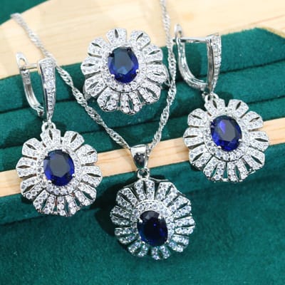Europese en N Anti-allergische Zirkonia Ketting Oorbellen Open Ring Sieradenset gray