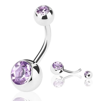 Aramat Jewels | Navelpiercings | Sprankelende Zirkonia Navelpiercing - Chirurgisch Staal | Licht Paars | |10mm | Staal | Volwassenen | Verkleurd niet