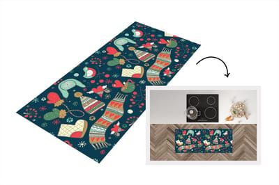 Keukenloper - Loper keuken - Winter - Design - Thee - Handschoenen - Muts - 120x50 cm - Keukenloper vinyl