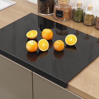 LISM-Acryl snijplank voor op het aanrecht, transparante snijplank met opstaande randen, verdikte antislip transparante acryl snijplank, geschikt voor aanrechtbladen in huis (45 x 30 cm) (groot formaat) - zwart.