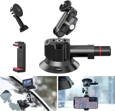 Camera Suction Cup Houder met Universele Smartphone Clip en 360° Dubbele Kop, Ideaal voor Actiecamera's en Auto Bevestiging, Geschikt voor GoPro Hero en DJI OSMO