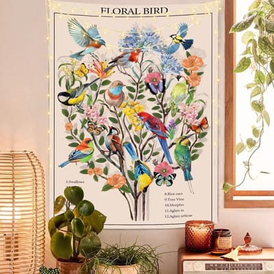 Tapisserie Vintage Arbres de Vie Plantes Feuilles et Fleurs Tapisserie Suspendue Verticale Référence d'Identification Naturelle Tapisseries 70x100CM