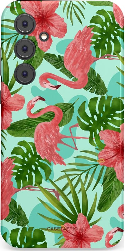 Casetastic hoesje geschikt voor Samsung Galaxy A35 - Dubbellaagse bescherming - Flamingo jungle - Fashion Case - Mintgroen Koraal