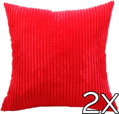 Kussenhoes Zachte Ribstof (2 stuks) - Rood - 45x45 cm - Gestreept Corduroy Kussenhoes - Ribfluweel Kussen - Sierkussen Zonder Vulling - Bankkussen / Zetelkussen / Decoratiekussen - Vele diverse kleuren