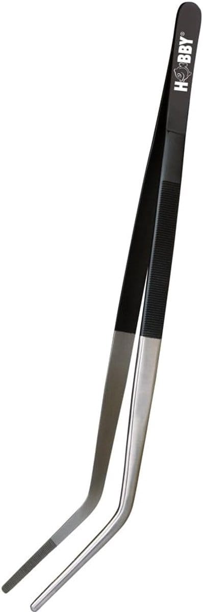 Pincet Gebogen - Voedingspincet Planten - Aquarium Inrichting - Roestvrij Staal - 25 cm Pakket - Zwart