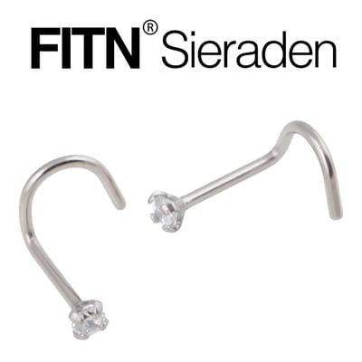 FITN-NSFC-Titanium Neuspiercing met Kristal -Zilver Kleurige-0.8*6.5*2mm-Piercing Neuspiercing