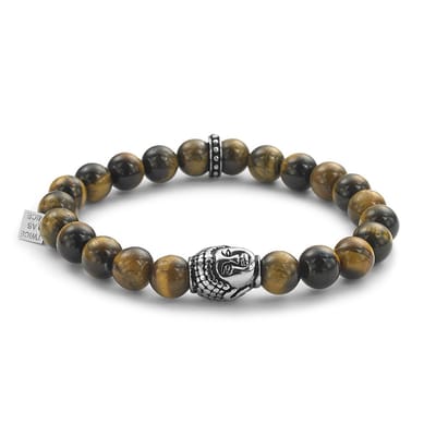 Twice As Nice Armband in tiger eye natuursteen van 8 mm, boeddha motief Lichtbruin 20cm