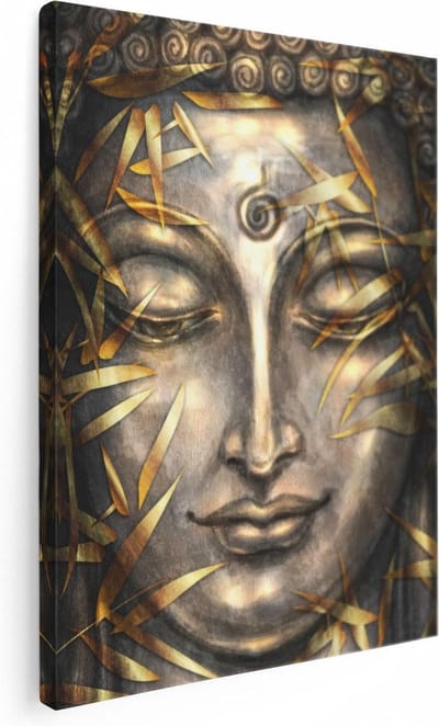 Artaza Canvas Schilderij Boeddha Gezicht - 30x40 cm - Klein - Wanddecoratie Mandala - Muurdecoratie Spiritueel - Kamer Accessoires