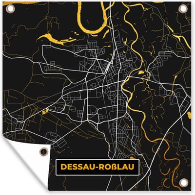 Tuin poster Dessau-Roßlau - Duitsland - Stadskaart - Plattegrond - Goud - Kaart - 200x200 cm - Tuindoek