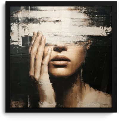 Poster in lijst - Fotolijst 40x40 cm - Posters - Hand - Gezicht - Strepen - Abstract - Posterlijst zwart - Decoratie - Wanddecoratie woonkamer - Muurdecoratie slaapkamer