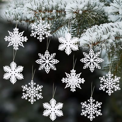 Allecto - Sneeuwvlokken Kerstdecoratie - Glitter sneeuwvlokken - Duurzaam en herbruikbaar - Wit - Kerstboomversiering - 24 stuks - Geschikt voor al...