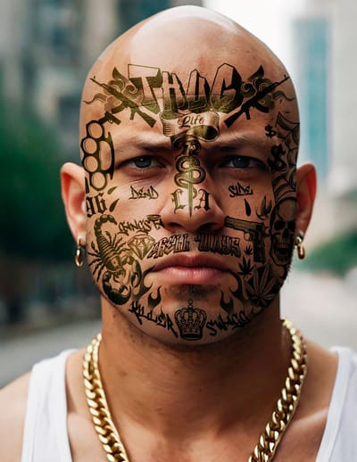 Tatouage Temporaire Lavable Visage Thug Life Gangster Rappeur Carnaval 30X13Cm