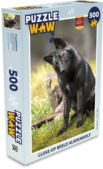 Puzzel Wolf - Zwart - Gras - Legpuzzel - Puzzel 500 stukjes