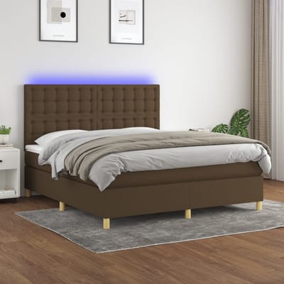 vidaXL - Boxspring - met - matras - en - LED - stof - donkerbruin - 180x200 - cm