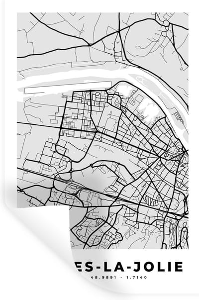 Muurstickers - Sticker Folie - Mantes-la-Jolie – Plattegrond – Frankrijk – Kaart – Stadskaart - 20x30 cm - Plakfolie - Muurstickers Kinderkamer - Zelfklevend Behang - Zelfklevend behangpapier - Stickerfolie