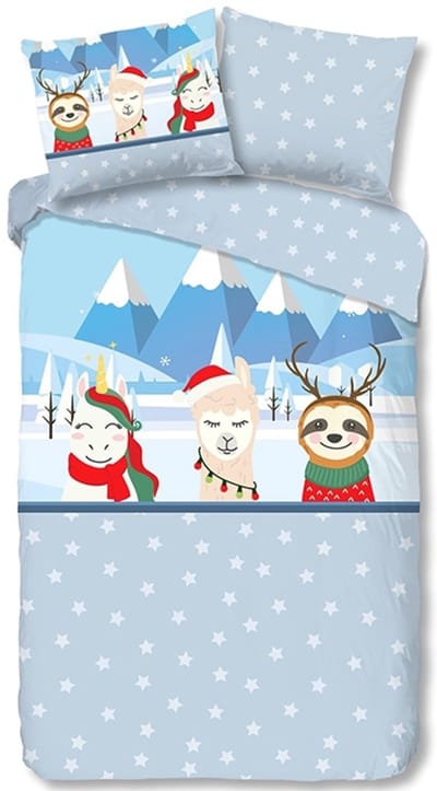 Good Morning Kinderdekbedovertrek "dieren in winterthema" - Blauw - (140x200/220 cm) - Katoen Flanel