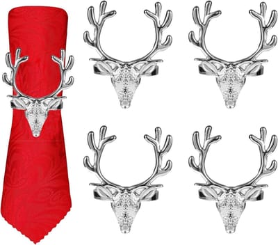 4-delige servetringen met hertenkop voor kersttafeldecoratie, stijlvolle servettenhouders voor feesten en diners