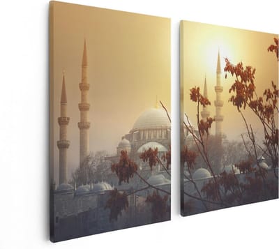 Artaza Canvas Schilderij Tweeluik Suleymaniye Moskee In Istanbul - 80x60 - Foto Op Canvas - Canvas Print