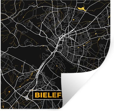 Muurstickers - Sticker Folie - Bielefeld - Kaart - Plattegrond - Stadskaart - Goud - Duitsland - 100x100 cm - Plakfolie - Muurstickers Kinderkamer - Zelfklevend Behang XXL - Zelfklevend behangpapier - Stickerfolie